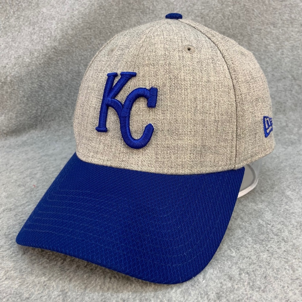 KC Royals Mens Grey Blue New Era 39THIRTY Stretch Fit Hat M/L